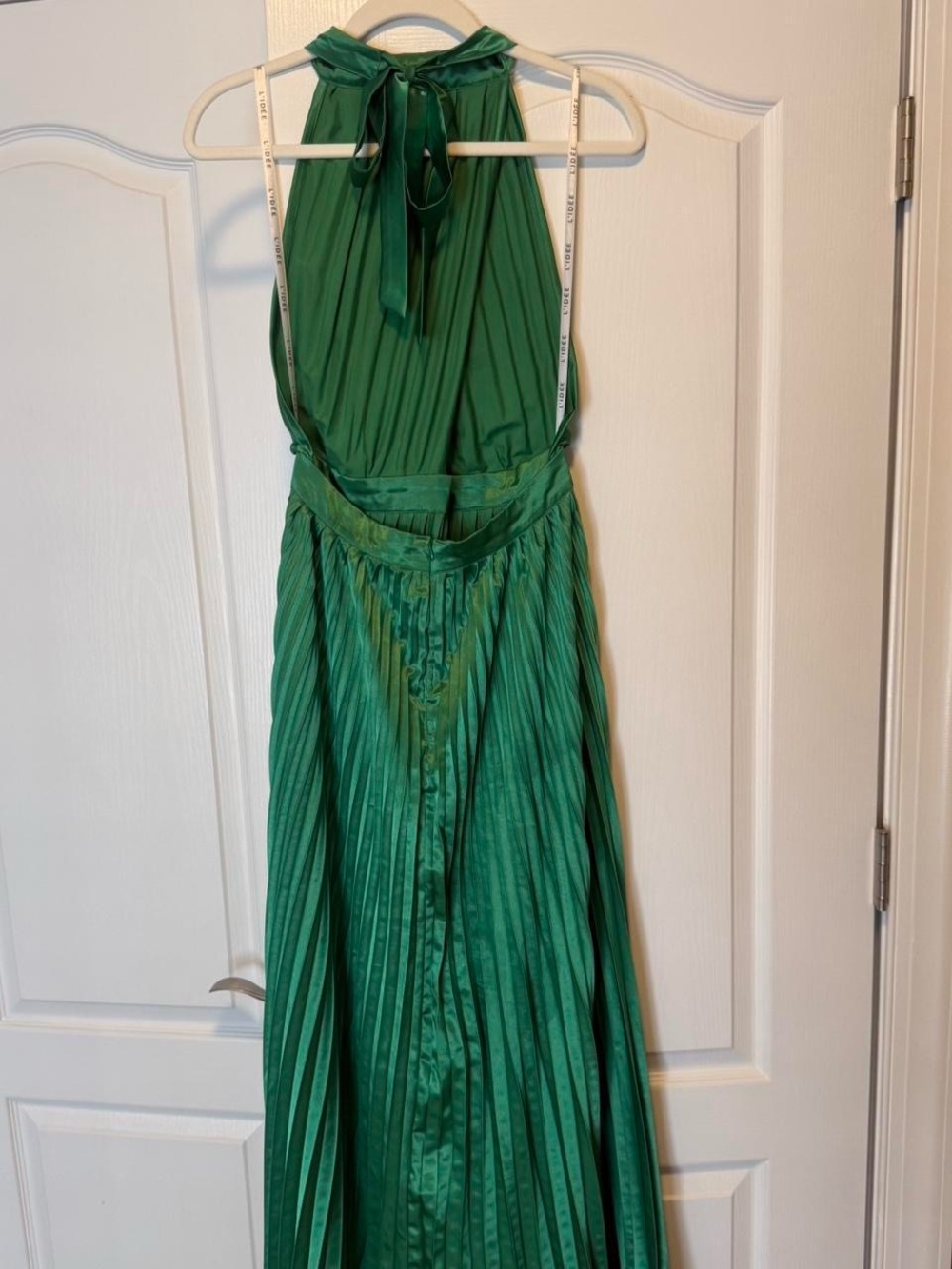 Pleated Halter Midi Dress in Emerald Green - Picture 3 of 4